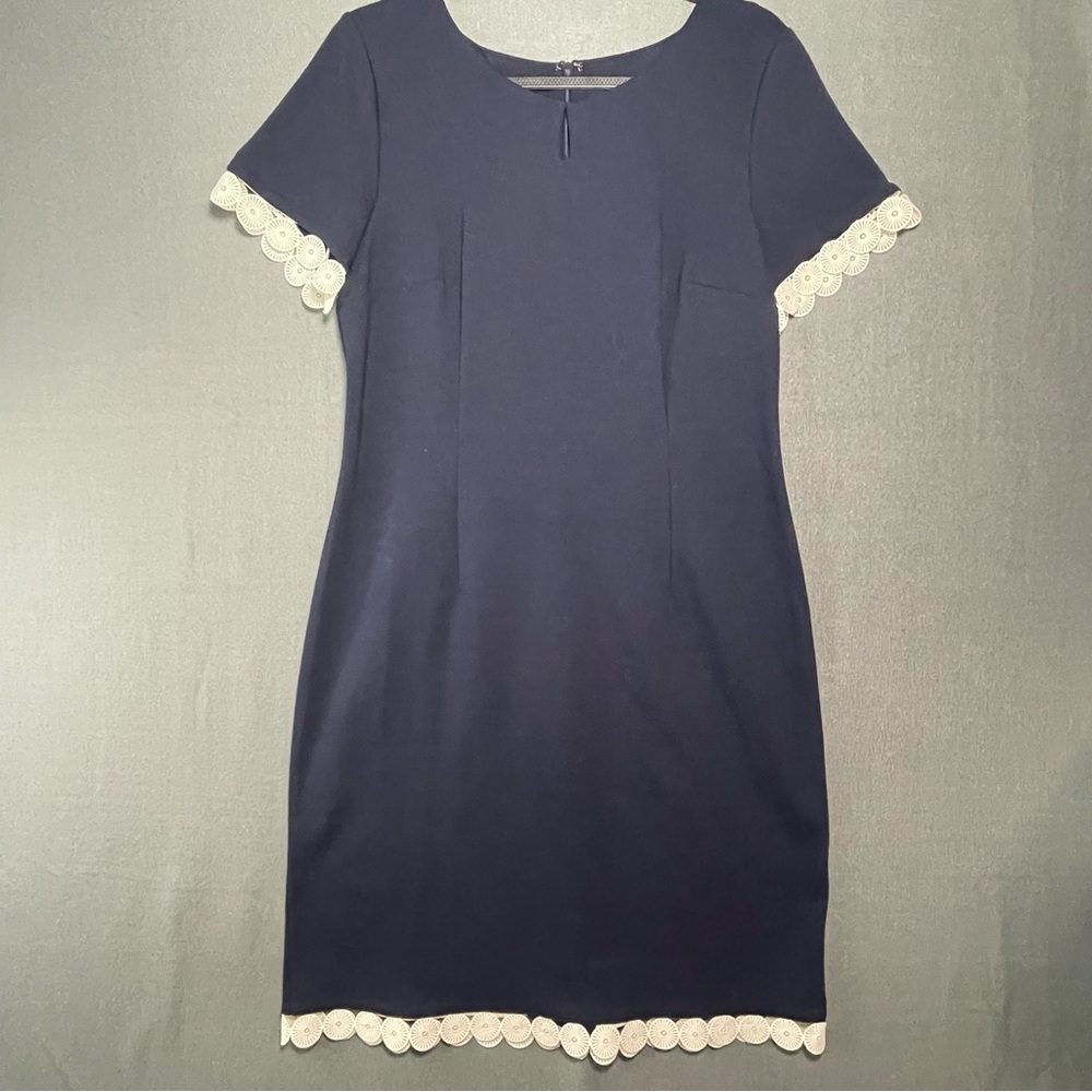 Talbots Navy Sheath Dress w Lace Trim Size 10